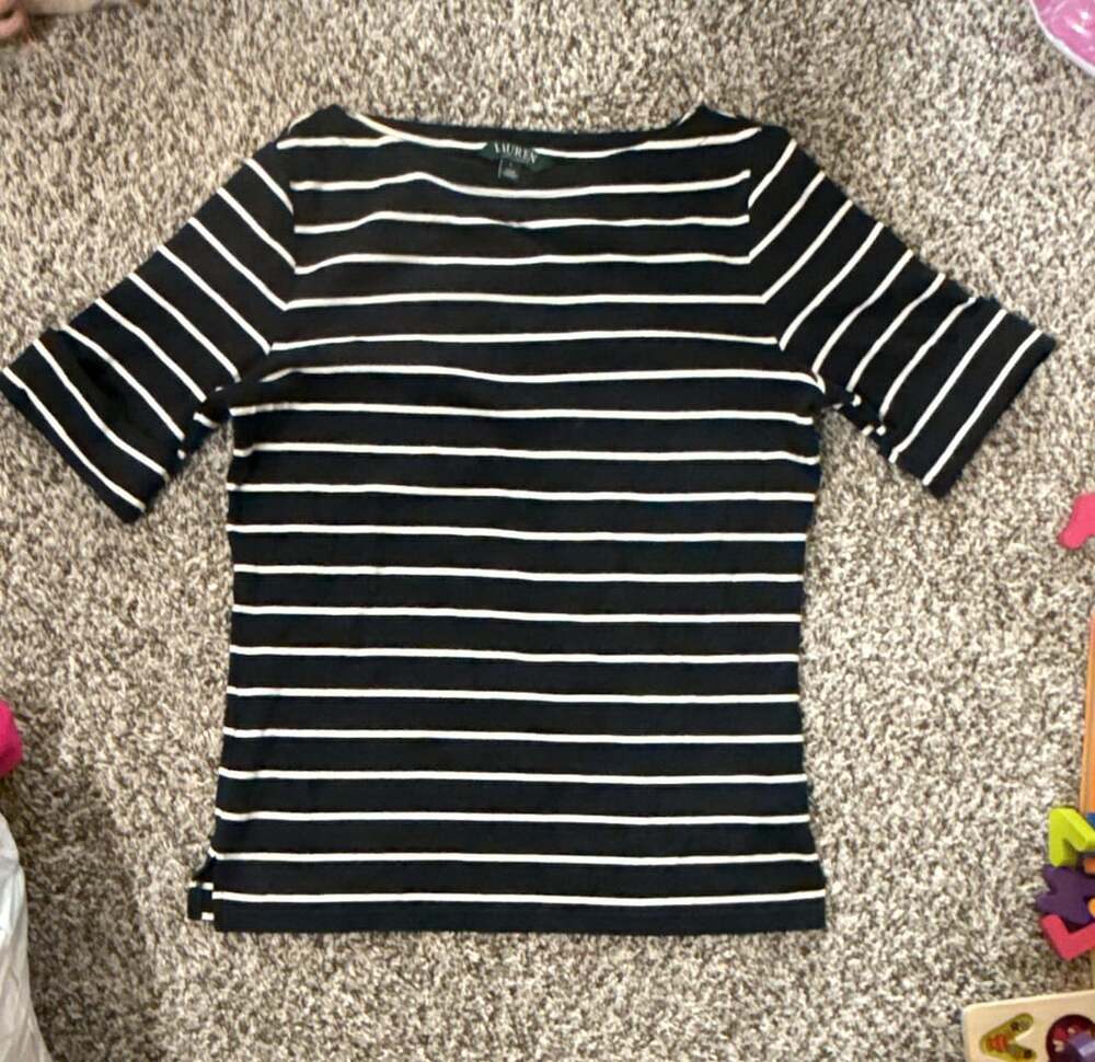 Lauren Ralph Lauren Striped Boat Neck Shirt Size L Black White